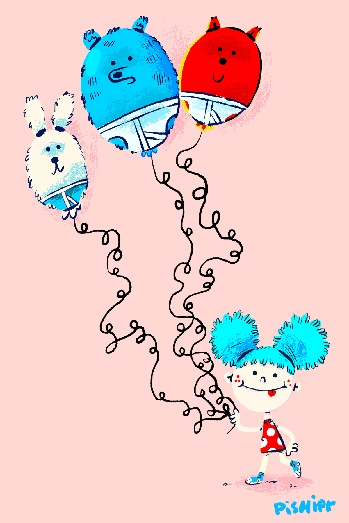 animal balloons ! illustration for birthday card