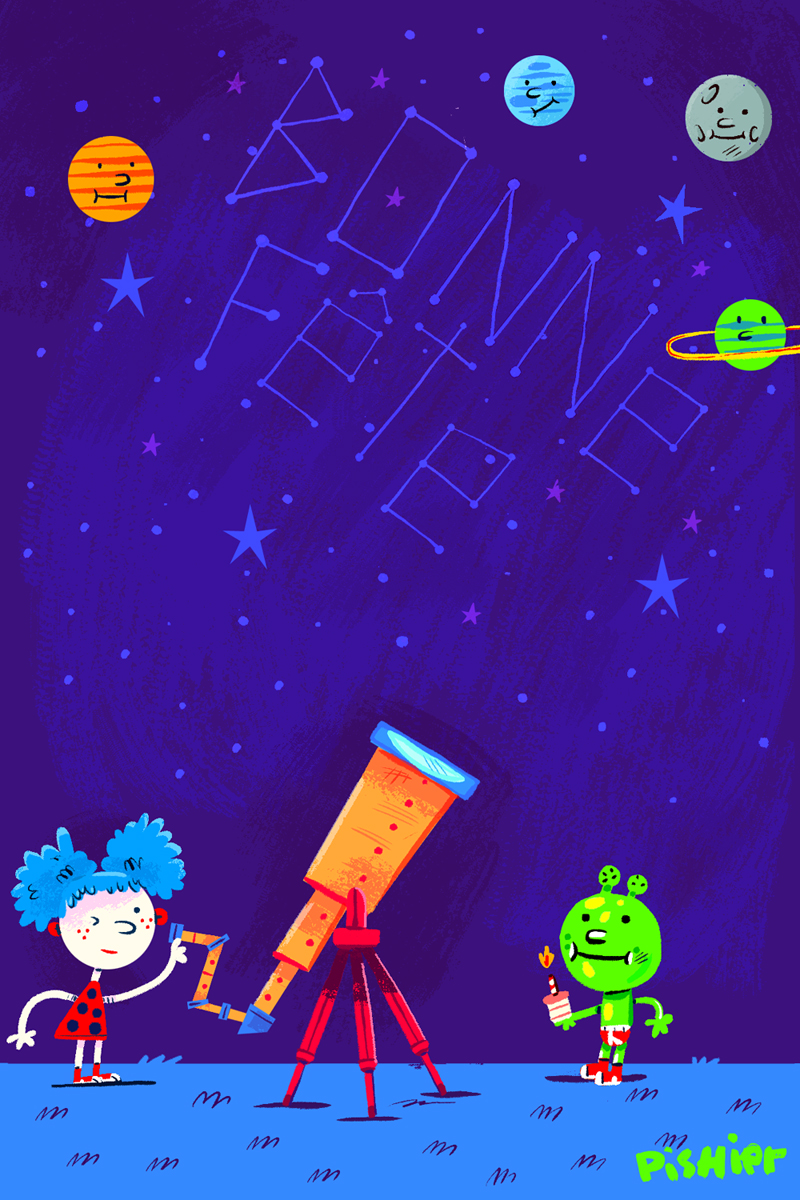 astronomy b-day ! illustration for birthday card
