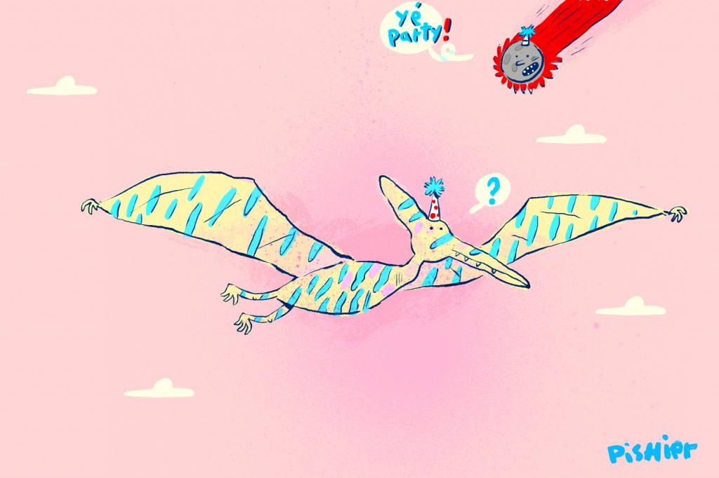 pterodactyl party ! illustration for birthday card